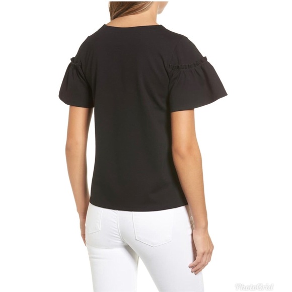 Halogen Black Flutter Short Sleeve Ruffle Detail Top Small Petite Size 4 6 - Picture 3 of 10